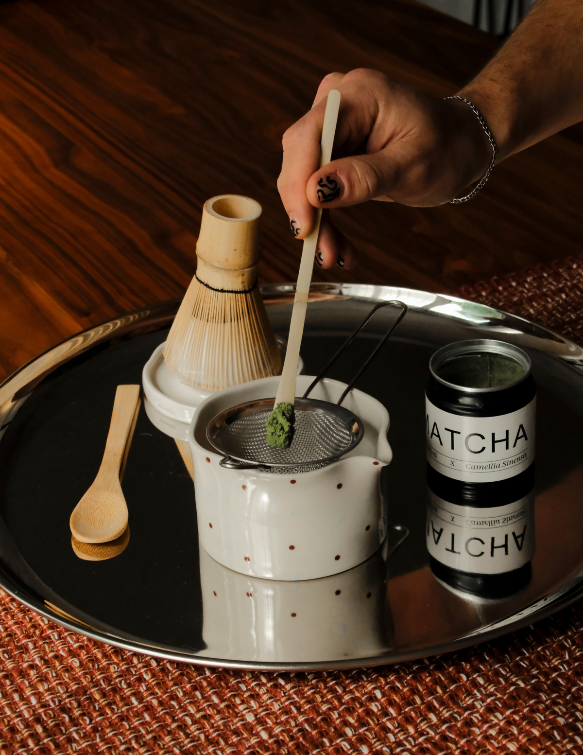 Matcha set - Sky and Wine Polka Dots